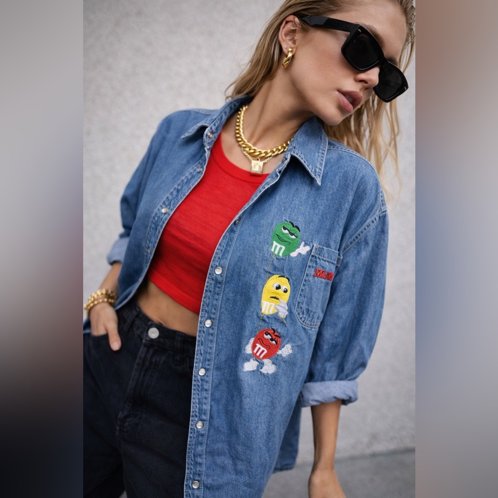 Vintage M&M Denim Button Down Shirt 100% Cotton Kitsch